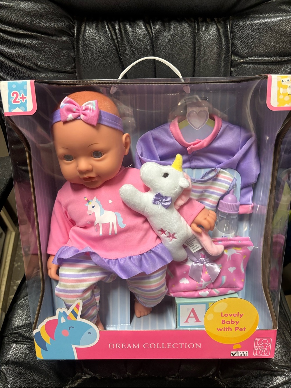 Dream Collection Pink & Purple Baby Doll with Unicorn Plush